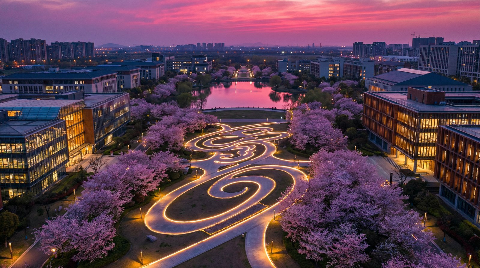 探花传媒航拍校园夜景传媒